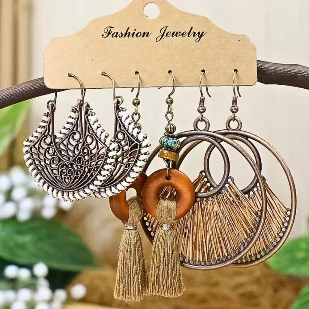 Bohemian Earrings 3 Sets Vacation Style Vintage-Inspired Fashion Dangle Earrings